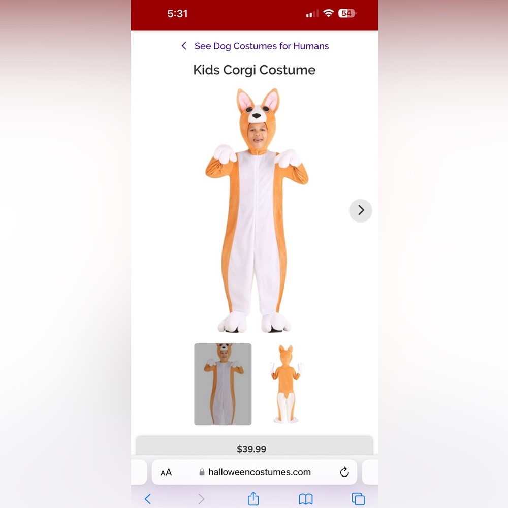 Kids corgi Halloween costume